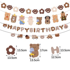 4PCS Bär Happy Birthday Girlande Banner CHUNLINLAODA-Bär Deko Geburtstag Girlande Set Bä/r Girland/e Geburtstag Mädchen Junge Deko Geburtsta/g für Erwachsene Kinder Mädchen Frauen (braun)
