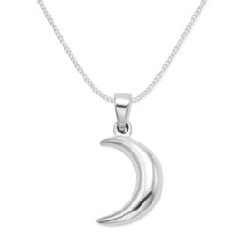Sterling Silver Moon Necklace on 16" silver chain. Silver Moon pendant - size: 15mm x 4mm. Gift Boxed - 8140/chain/16