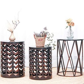 Nesting Round Metal Indoor Coffee End Tables, Set of 3 Modern Farmhouse Nightstands Decor Sofa Side Tables Plant Stand for Living Room Balcony Home Garden Stool Patio Outdoor- Black (Ship from US)