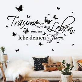 decalmile Wall Tattoo Sayings Dreams Not Your Life Wall Sticker Dream Sayings and Quotes Black Butterflies Wall Sticker Bedroom Living Room Dining Room Wall Decoration