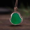 Green Cut Jade Buddha Pendant Necklace 14k Gold Plated, jade,