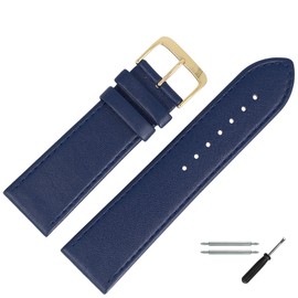 MARBURGER Watch Strap 24 mm Smooth Leather with Seam Tool Assembly Set 75924, dark blue/gold, Classic