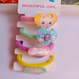 Krilucly 4 Pieces Hair Accessories for Girls, Cute Elastic Hair Ties for Girls, Cartoon Anime Accessories for Kids, Multicolor Hair Accessories for Girls, Hair Clips for Girls