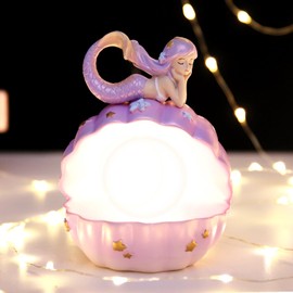 Night Light Battery Powered Beauty Fish Shape Synthetic Resin Cute Night Light with High Appearance Finish for Home9018 33B Pearl Powder Star