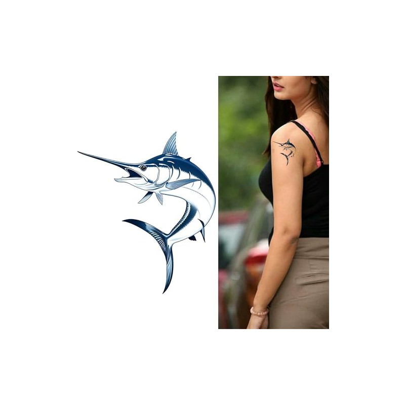 Dopetattoo 6 Sheets Temporary Tattoos for Women Adults Marlin Swordfish