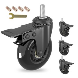 MALLLALA 3" Swivel Caster Wheels with Imperial 5/16"-18 Threaded Stem,Set of 4,Heavy Duty Threaded Stem Casters with Safety Dual Brakes,Load Capacity 150lbs Per Castor for Cart,workench,Furniture