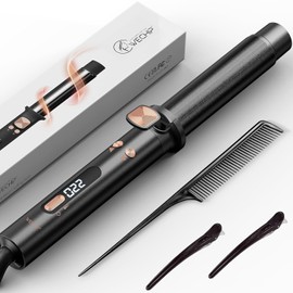 Rotating Curling Iron, WeChip 1.25 Inch Automatic Curling Iron, Curling Wand for Long Short Hair, Automatic Hair Curler with LED Display, Tourmaline Ceramic Barrel, 5-Temps (Up to 430°F), Dual Voltage