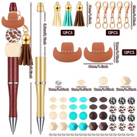 Unittype 12 Pcs Beadable Pens kits Bead Pen sets with Assorted Colors Beads 12 Tassels DIY Making Bulk Multicolor Ballpoint Pen Black Ink for Women Students Office School(Cowboy)