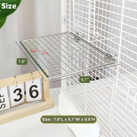 2 Pack Stainless Steel Bird Perch Chew-Resistant Flat Parrot Platform Shelf Stand Grip Shelves for Cage Easy to Clean Cage Accessories for Small to Medium Birds Cockatiel,Conure,Budgie,Quaker