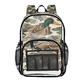 Glaphy Duck Camo Camouflage Clear Backpack PVC Transparent Backpack Lightweight Book Bags Capacity Clear Bag for Boys Girls