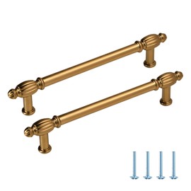 LAGALO 2 Pack 192mm/7.56" Cabinet Handles Brushed Brass Cabinet Pulls Solid Brass Gold Cabinet Handle for Kitchen Bathroom Cupboard