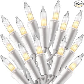 Joiedomi Clear Christmas Lights Outdoor, 100 Count Christmas Tree Lights Indoor Warm White, 21.5FT White Wire String Lights, Xmas Lights Decorations for Holiday Event Wedding Party Decor