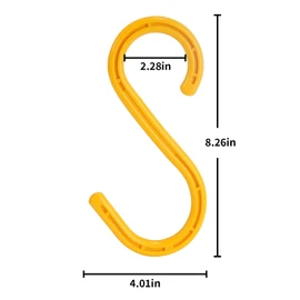 Heavy Duty ABS S Hooks, 6 Pack, 8.26Inch, Yellow, Ideal for Indoor/Outdoor, Kitchen, Closet, Bathroom, Garden, Tools, Construction