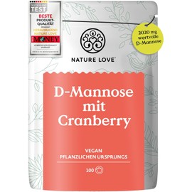 NATURE LOVE® D-Mannose Powder with Cranberry - 250 g Powder to Dissolve in Water - 100 Day Range - with Dosing Spoon - High Dosage, Vegan, Laboratory Tested & Produced in Germany