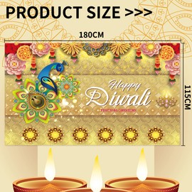 Diwali Decorations Happy Diwali Banner Buscando Festival of Lights Party Photography Backdrop Decorations for Happy Diwali Party Indian Deepavali Lights Diyas Decor Accessories Supplies 180 * 110cm