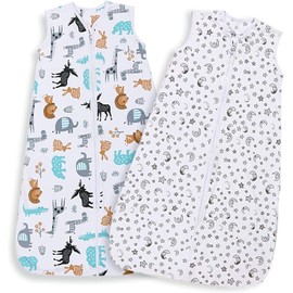 Lictin Baby Sleeping Bag 0.5 Tog-100% Cotton 2 PCS Baby Wearable Blanket Sleeping Sack with Adjustable Length 65-85cm for 3 to 18 Months Infant