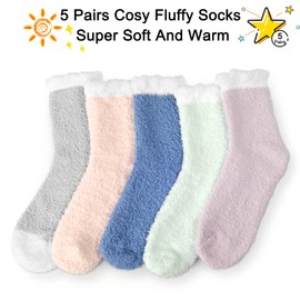 VoJoPi Fuzzy Socks for Women, 5 Pairs Soft and Warm Fluffy Winter Socks Bed Socks Cozy Sleeping Socks, Gifts Christmas Socks, Size 5-10