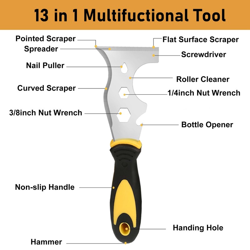 Scraper Tool, Multifunctional 13 in 1 Stainless Steel Scraping Putty