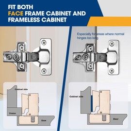 2 Pack | Soft Close Cabinet Door Hinges for 1/2" Partial Overlay Cupboards, Stainless Steel Concealed Cup Hinges for Kitchen Cabinets, 100 Degree Opening Angle, Includes Mounting Screws and Manual.