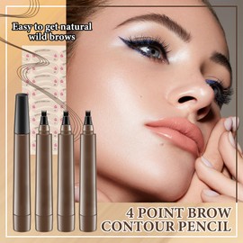 3Pcs Eyebrow Tattoo Pen,Waterproof 4 Point Eyebrow Makeup Pencil,Microblading Eye Brow Pencils for Women,Lasting Smudge-proof Highly Pigmented Brow Pen with 24Pcs Eyebrow Stencils (Dark Brown)