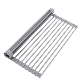 Oizeir Roll Up Dish Drying Rack - Silicone Coated Stainless Steel, Over The Sink, Foldable, Heat-Resistant, Anti-Slip, Dish Drainer. (17" x 12.5")