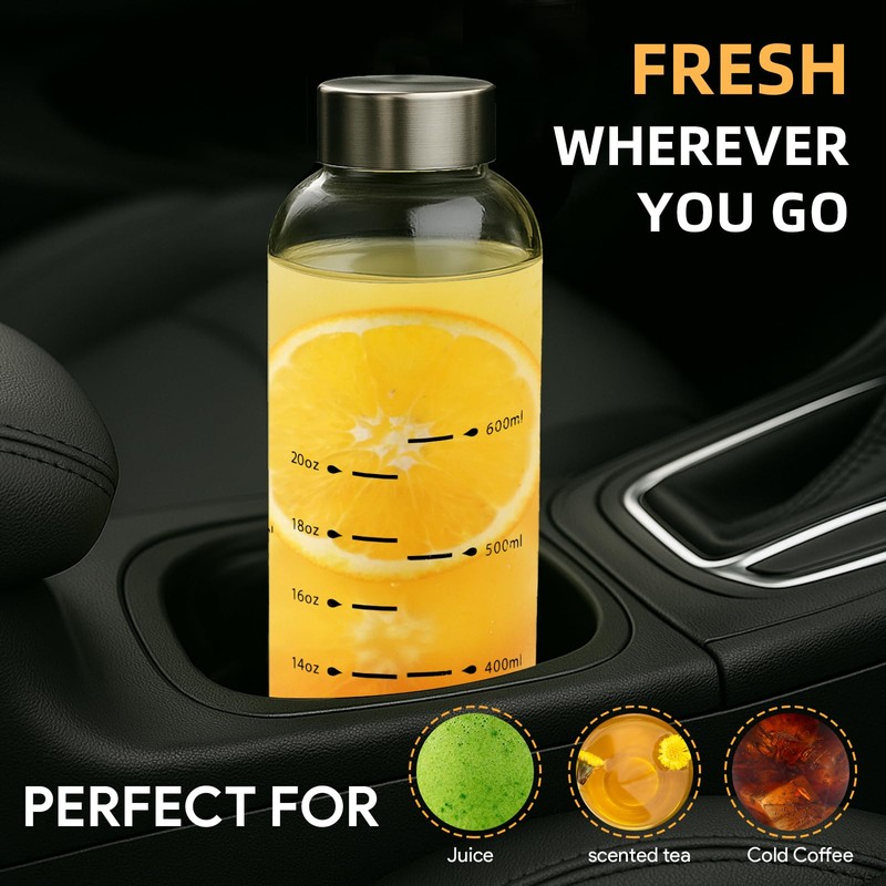 Olivego Glass Water Bottles with Lids 25 oz, Clear Glass