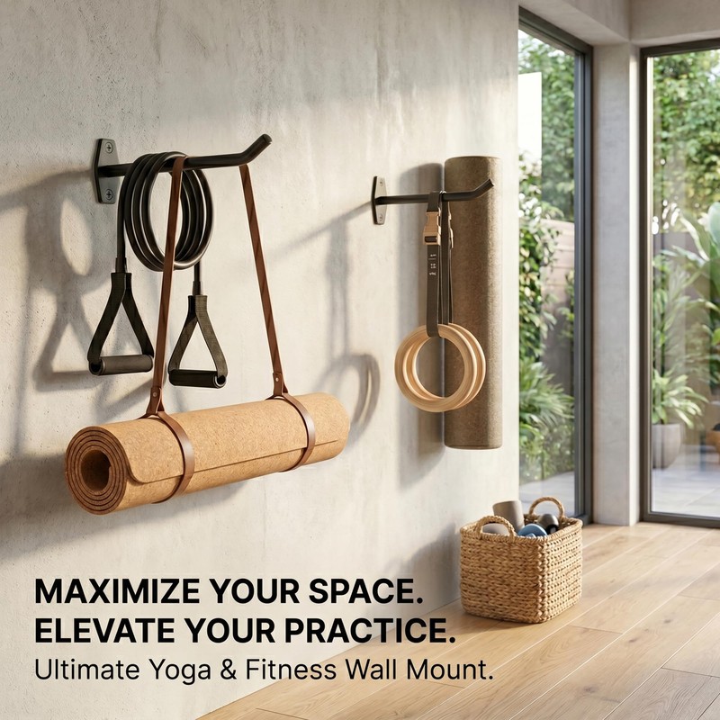 Yoga Mat Wall Mount Holder & Clips for Eyelet Workout