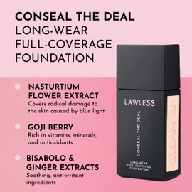 Lawless Conseal The Deal Long-Wear Full-Coverage Foundation - Pearl - Premium Self-Setting Foundation Powered by Natural Ingredients to Provide a Natural, Weightless Finish