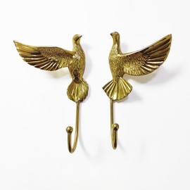 CatchDragon Decorative Wall Hooks Brass Set of 2, Bird Vintage Coat Hooks Wall Mount, Brass Decorative Hooks for Wall Hanging Coat, Towel, Key, Hat