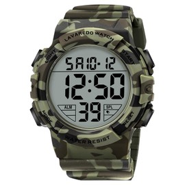 caprock Digital Watches for Men with Luminous Function, 5 ATM Waterproof, Men's Digital Watch, Sports Watch with Rubber Strap, LED Indicator/Alarm/Stopwatch, Khaki-green, Strap.