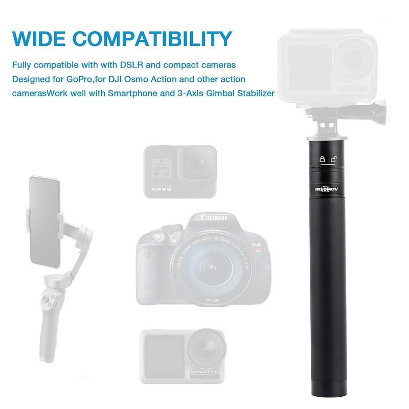 73cm Aluminum Monopod Extension Rod Stick Action Camera Smartphone Gimbal