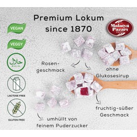 Malatya Pazarı Rose Turkish Delight – Soft, Chewy & Fragrant Vegan Gourmet Lokum Candy, Traditional Middle Eastern Dessert, Premium Gift Box 8.8 oz (250g)