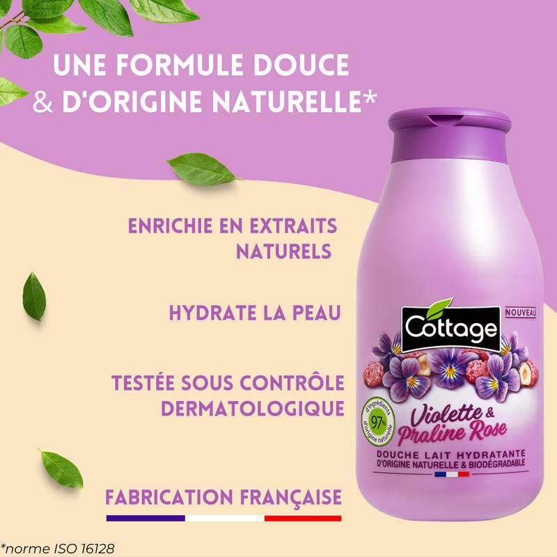 Cottage Shower Moisturising Milk Purple Praline Pink 97% Ingredients Natural