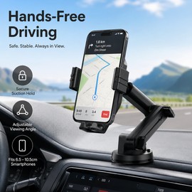 Adjustable Car Phone Mount with Suction Cup – Extendable Dashboard & Windshield Holder for Cars, Trucks, SUVs & Vans