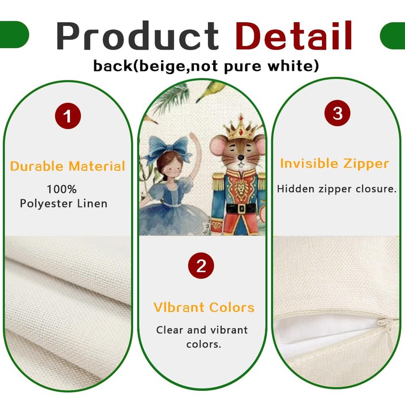 RABUSOFA Christmas Pillow Covers 12x20 Nutcracker Poinsettia Holiday Decor