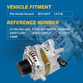 Alternator 31100-5A2-A02 for Honda Accord 2.4L 2013-2017, 12V 110A OE Replacement with 7-Groove Pulley, Replaces 31100-5A2-A02RM A005TL0581 A5TL0581 AHGA88 14489
