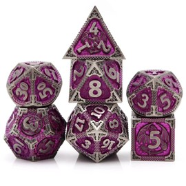 PJOY Metal DND Dice Set W/Dice Case Antique Silver Purple Fire-Breathing Dragon D&D Polyhedral Dice for RPG Role Playing Games Dungeons and Dragons TTRPG Gifts