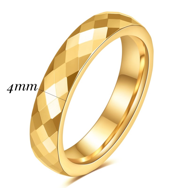 MYNENEY 4mm/6mm Gold Tungsten Faceted Ring for Men Women Couple