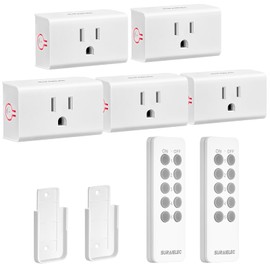 SURAIELEC Remote Control Outlet, Wireless Light Switch - 5 Outlets + 2 Remotes, 15 AMP, 100FT Range, No Interference, Remote Light Switch Kit for Lamp, Fan, Christmas Tree Light, Household Appliance