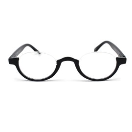 SA106 Bottom Half Plastic Rim Round Oval Powered Reading Glasses Black +2.5