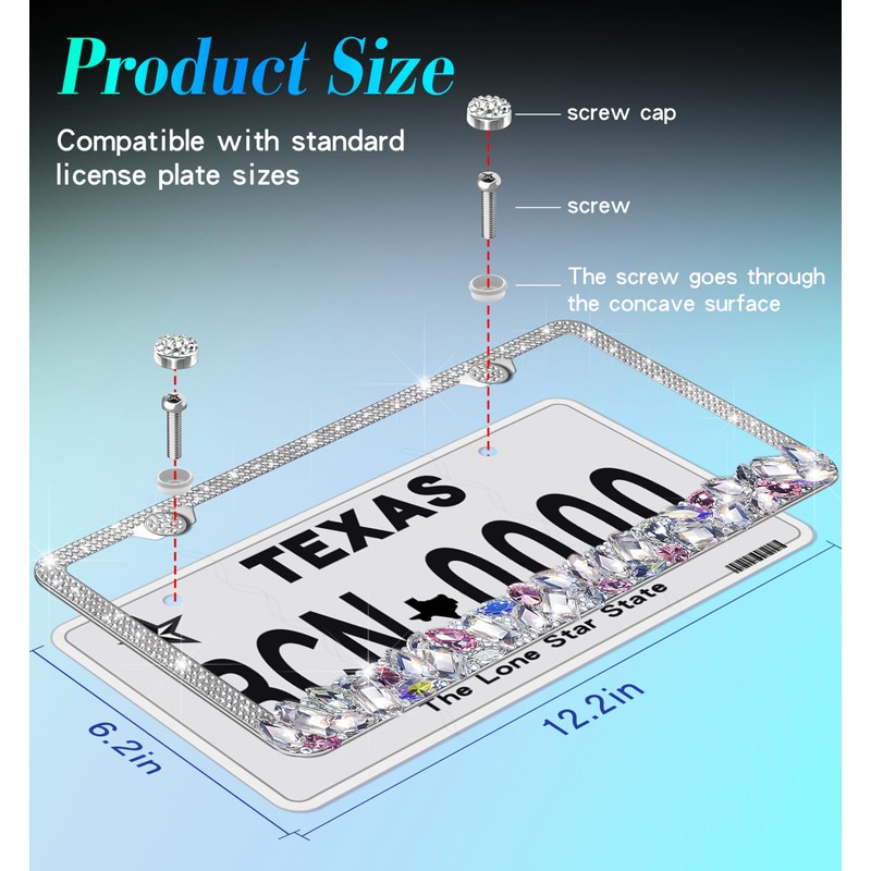 Murimt Sparkly Rhinestone Car License Plate Frames 1 Pack Diamond