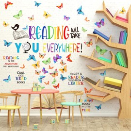 Leinuosen Kids Wall Decals Classroom Colorful Inspirational Decals Daycare Playroom Wall Decor Motivational Positive Saying Sticker(Reading Will Take)