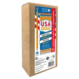 U.S.A. Gold Pre-sharpened American Wood Cased #2 HB Yellow Pencils, 96 Pack