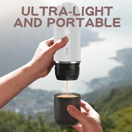 FXBSQF Portable Electric Espresso Machine, Travel Coffee Maker for Camping, Car Coffee Maker Self-Heating with USB-C, With Ground Coffee & NS Capsule for RV, Hiking, Office (White)