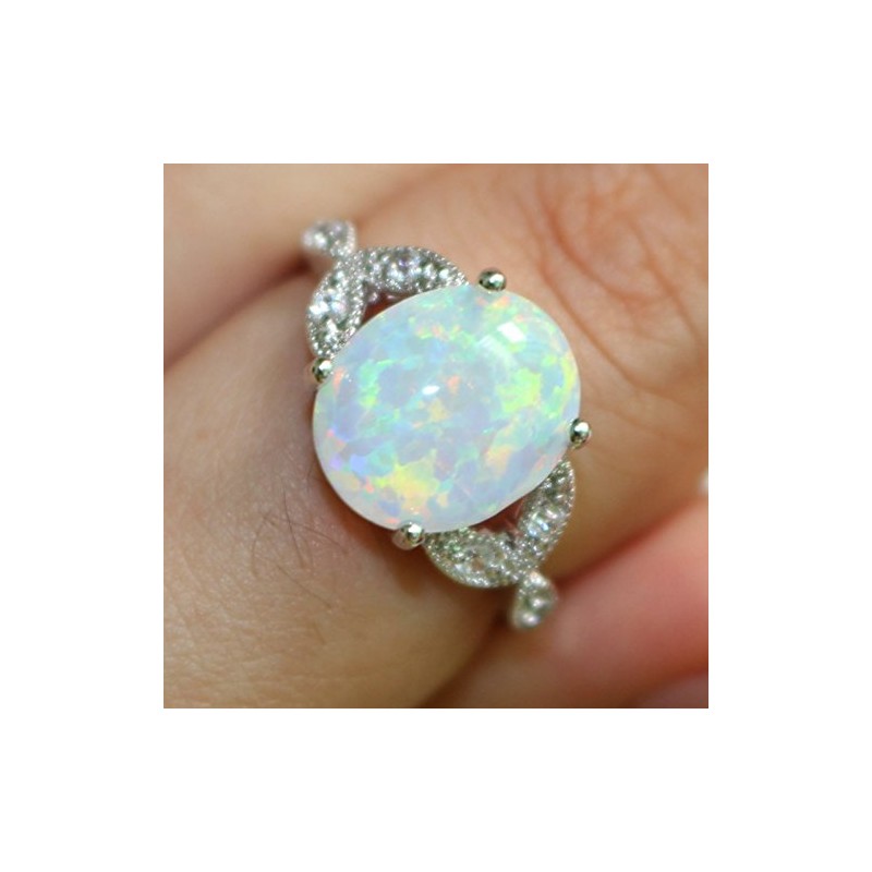 925 Sterling Silver Oval Shaped Created Fire Opal Wedding Engagement