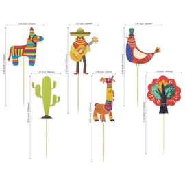 Paquete de 36 decoraciones mexicanas para cupcakes de fiesta mexicana, cactus, burro, maraca, sombrero, guitarra, cupcakes, púas temáticas mexicanas, decoración de pasteles para baby shower, fiesta de cumpleaños