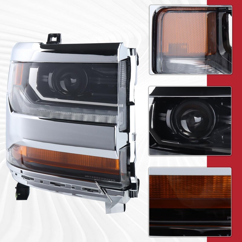 Duolctrams Chrome HID/Xenon LED DRL Projector Headlight Assembly Compatible with