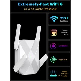 WiFi 6 Extender, 2.4Gb/s WiFi Extenders Signal Booster for Home, Dual Band ExtendteccWiFi Booster Signal Amplifier Range Up to 12,000sq.ft, Gigabit Ethernet Port, Easy Setup, Alexa Compatible