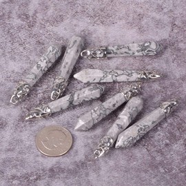 JUST IN STONES Natural Black Lace Agate Gemstone Hexagonal Pointed Reiki Chakra Pendant Necklace 20 Inch High-grade Iron Gift Box