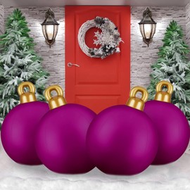 Jetec 4 Pcs 32 Inch Giant Christmas PVC Inflatable Decorated Ball Inflatable Christmas Ornaments Ball Large Outdoor Blow up Xmas Tree Ornaments for Xmas Porch Lawn Yard(Purple)